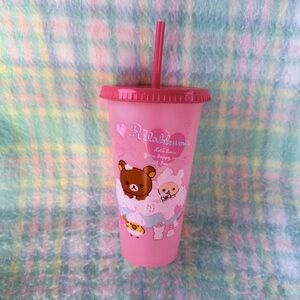 Rilakkuma Round 1 Color Changing Cup with Lid Pink Brand New Sanrio
